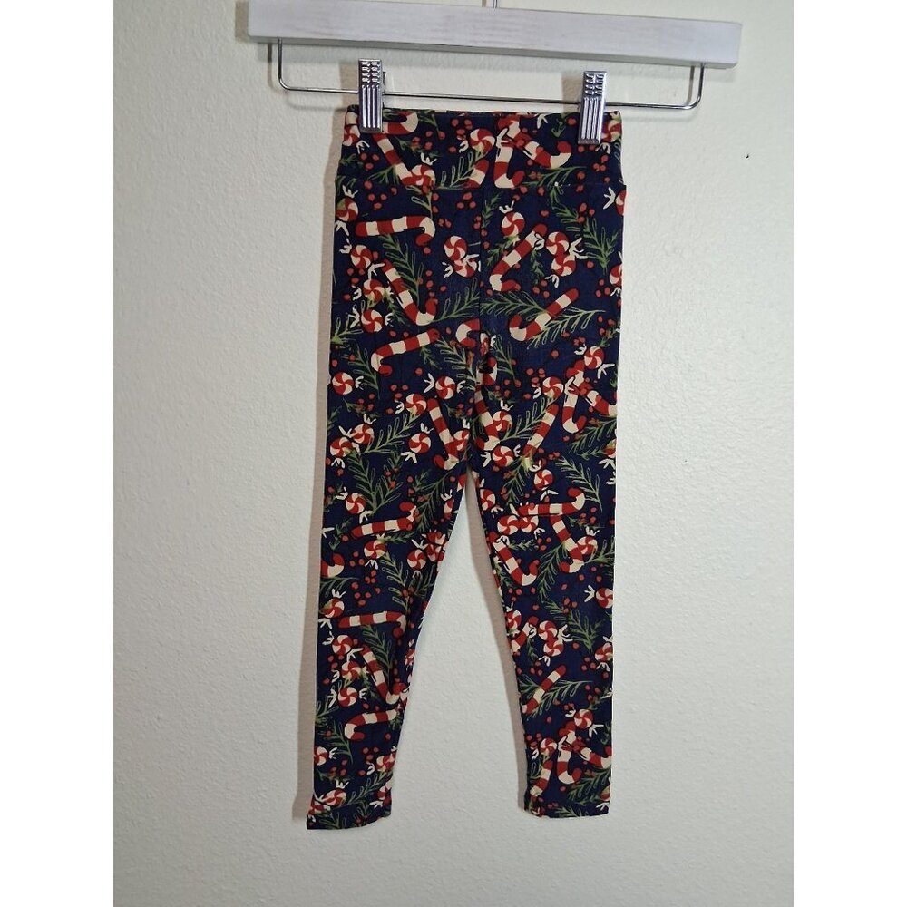 Lularoe Leggings Christmas Candycane Holly Holidays Girls Size Small/Medium